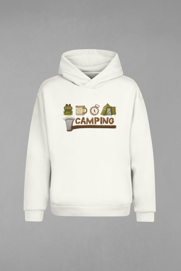 CH-034-Ekru Camper Axe Kapşonlu Sweatshirt
