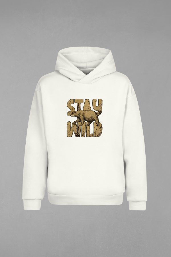 CH-059-Ekru Stay Wild Kapşonlu Sweatshirt