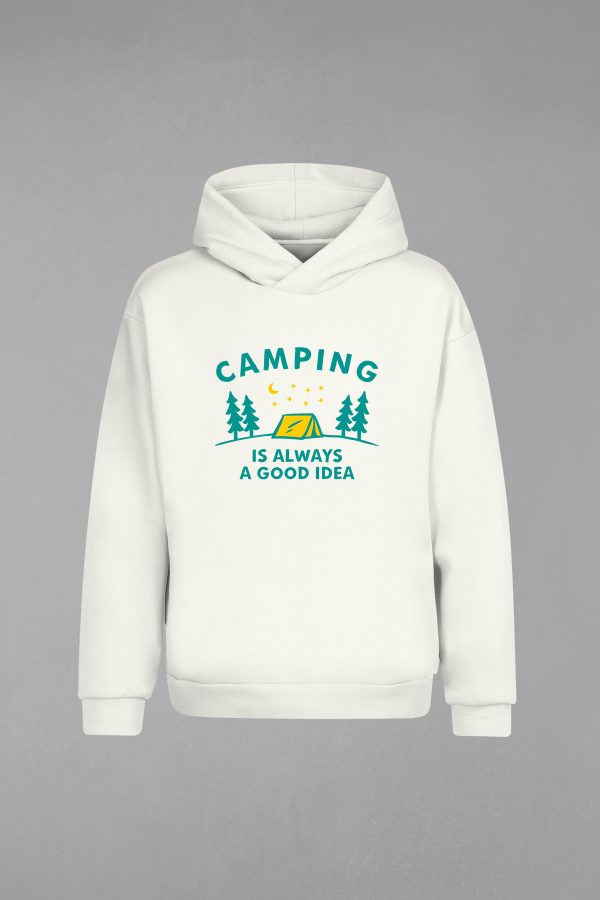 CH-060-Ekru Camping Idea Kapşonlu Sweatshirt
